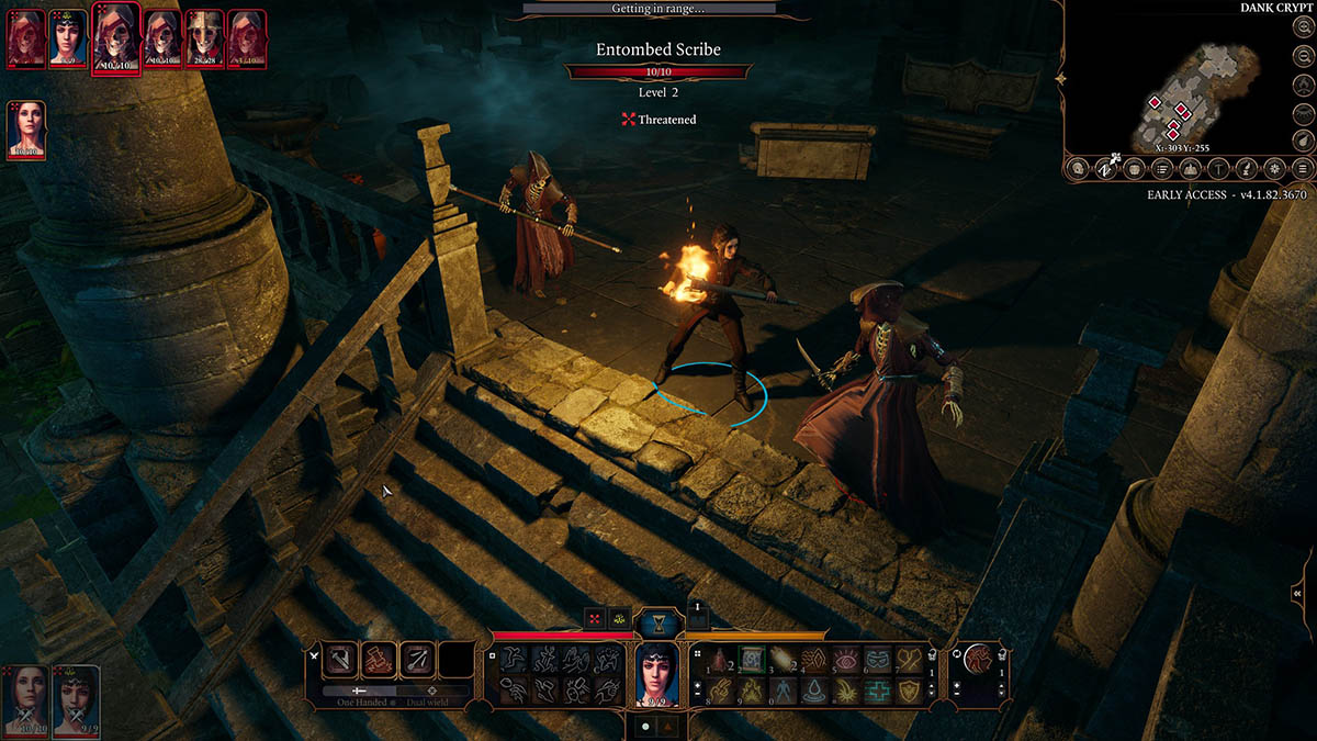 character fighting undead in darkness holding a torch in baldurs gate 3