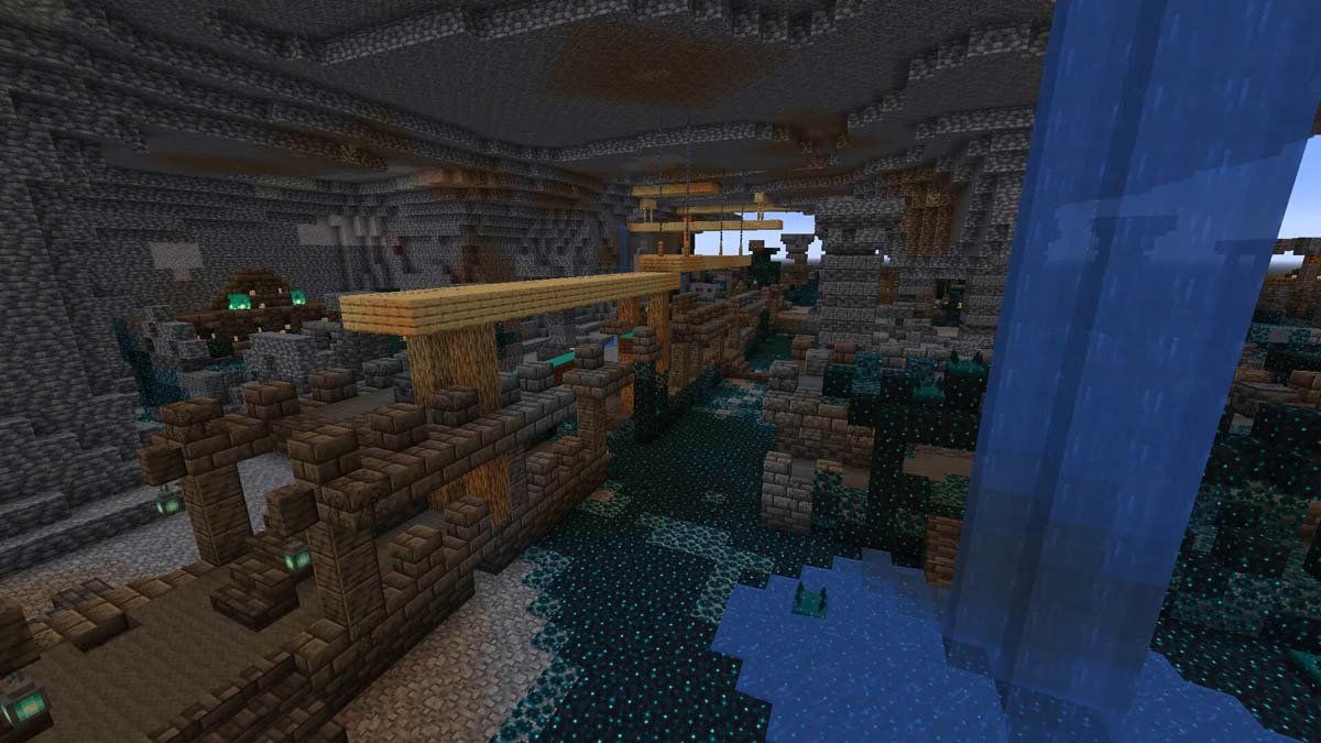 A cave leads into mineshaft, which leads into ancient city in Minecraft