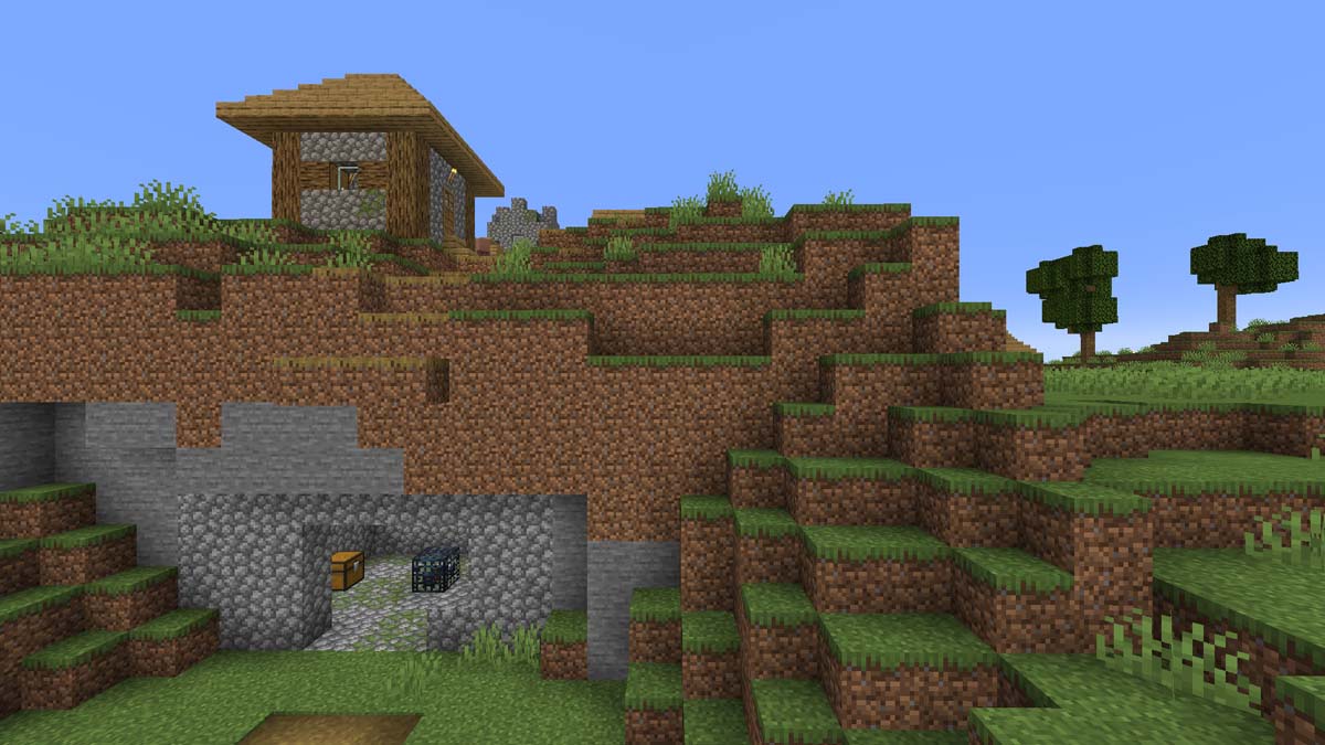 Dungeon cave under the village in Minecraft
