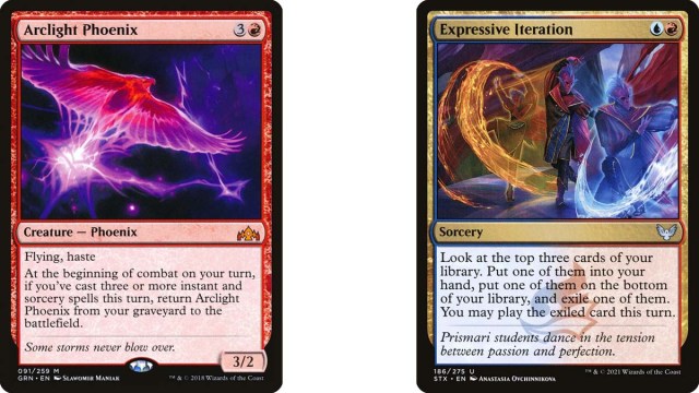 Arclight Phoenix and Expressive Iteration cards from MtG
