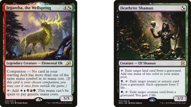 Jegantha and Deathrite Shaman cards from MtG