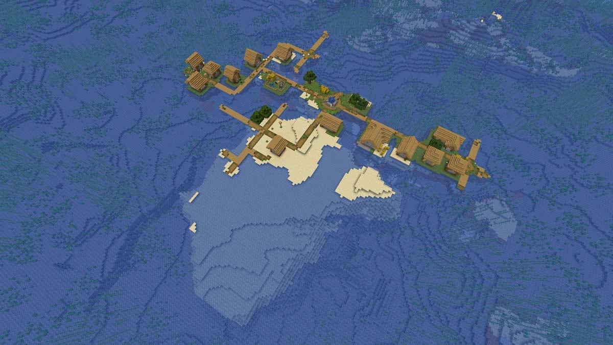 Lone village on a survival island in Minecraft