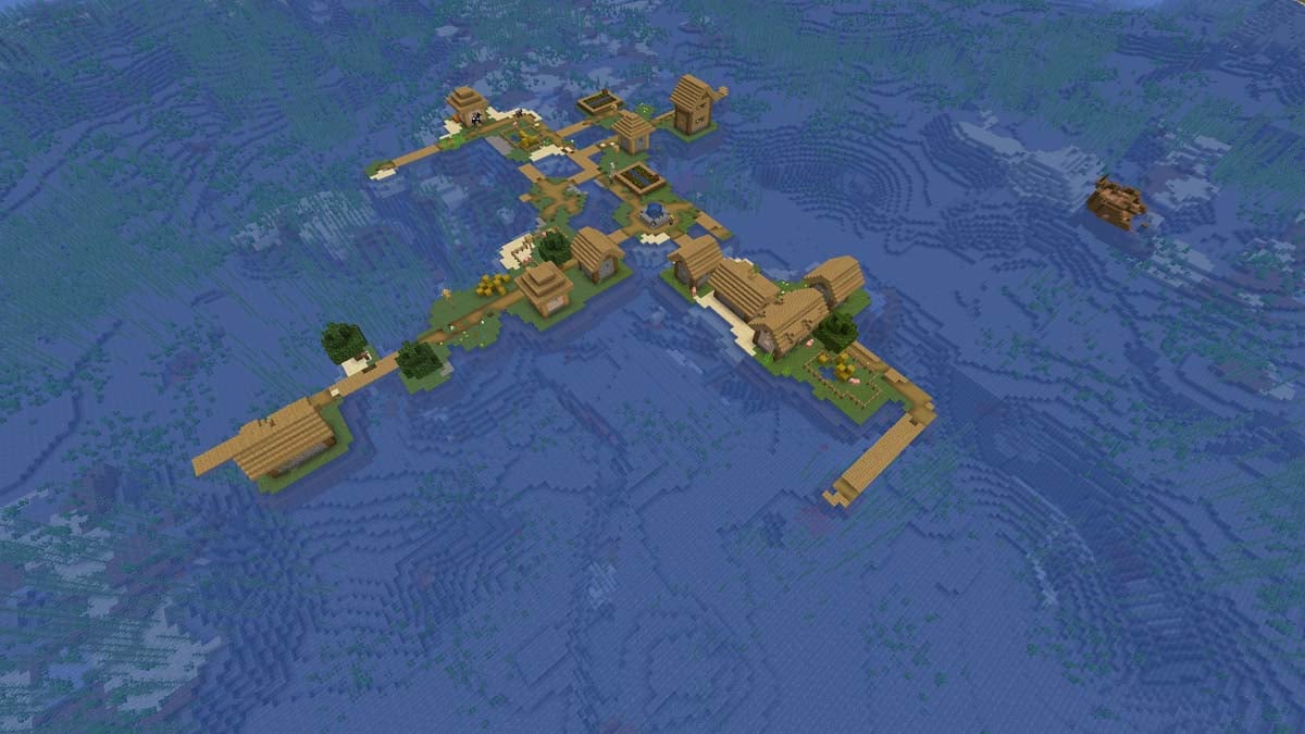 Small village on a survival island in Minecraft