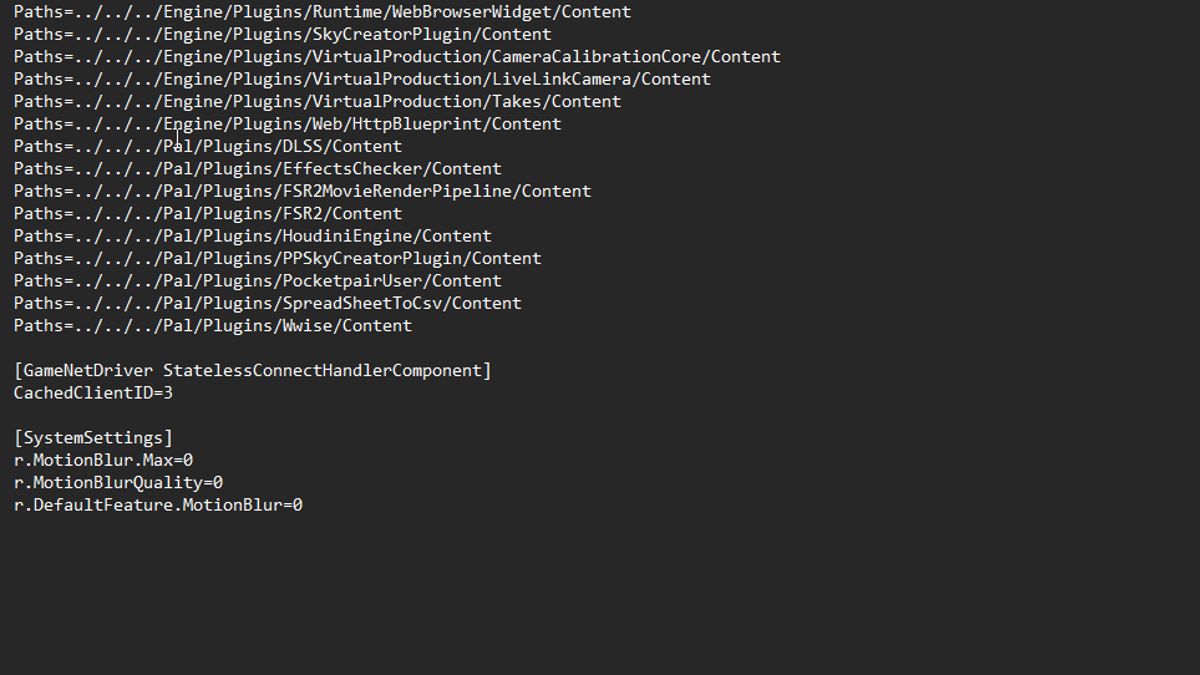 Palworld's Engine.ini file contents