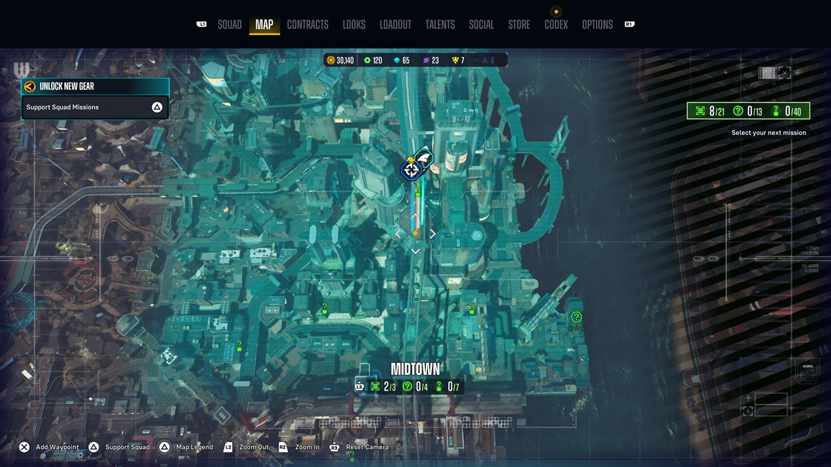 The overworld map showing the location of Luthor Finance.