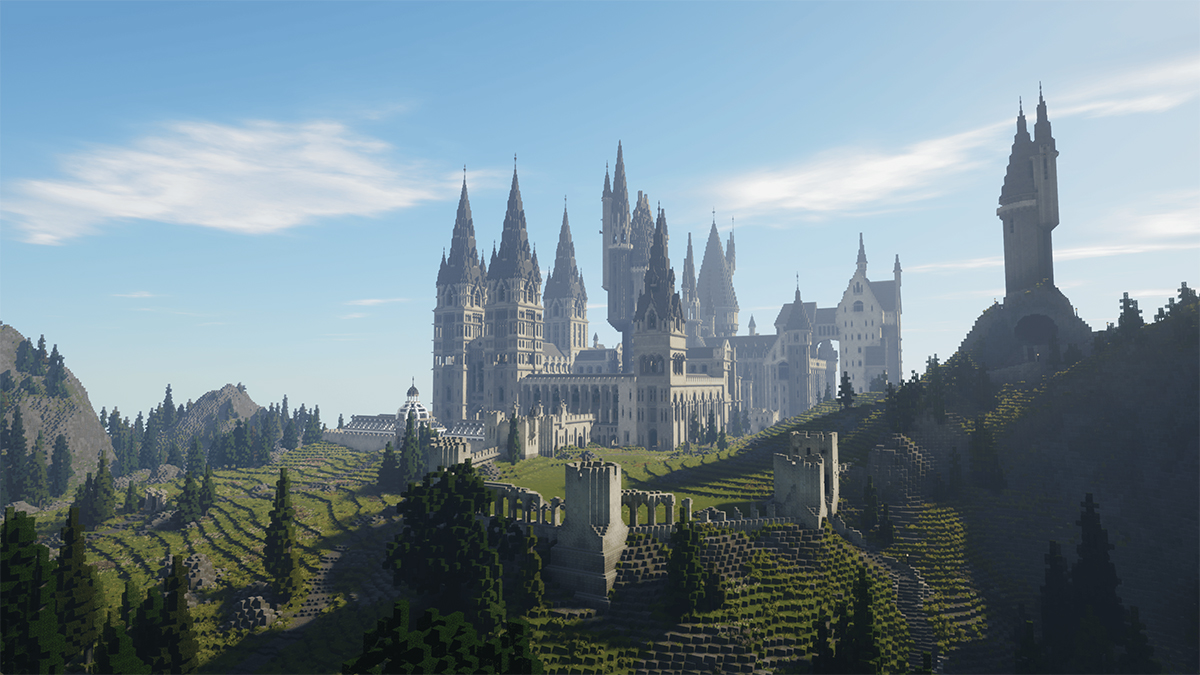 Hogwarts castle surrounded by trees