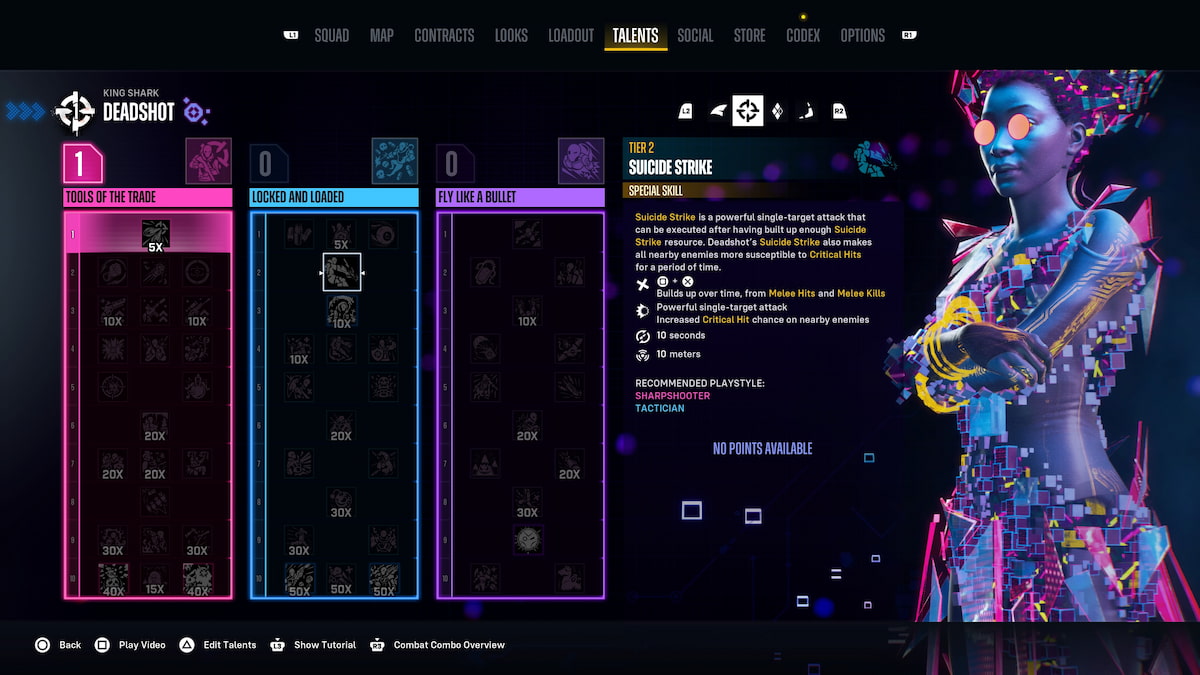 a holographic person in psychedelic stands next to the suicide squad kill the justice league skill tree
