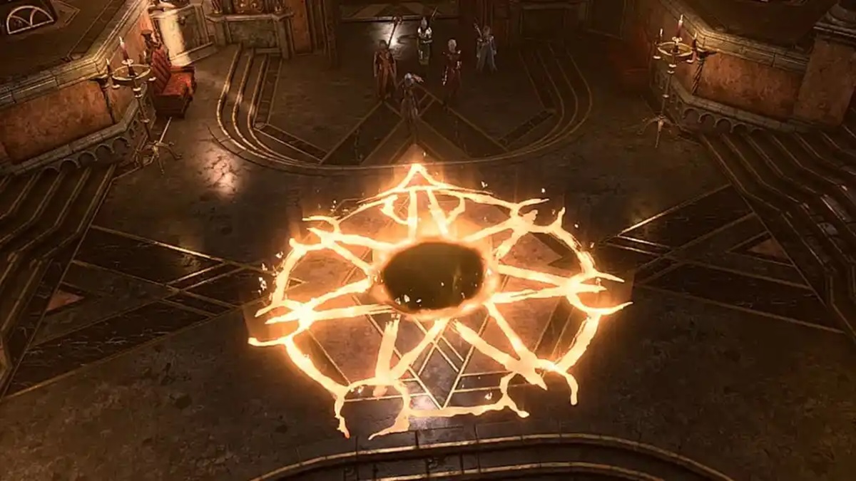 Dusk armor location in Baldur's Gate 3 with a paladin standing next to a gold, glowing circle on the floor.