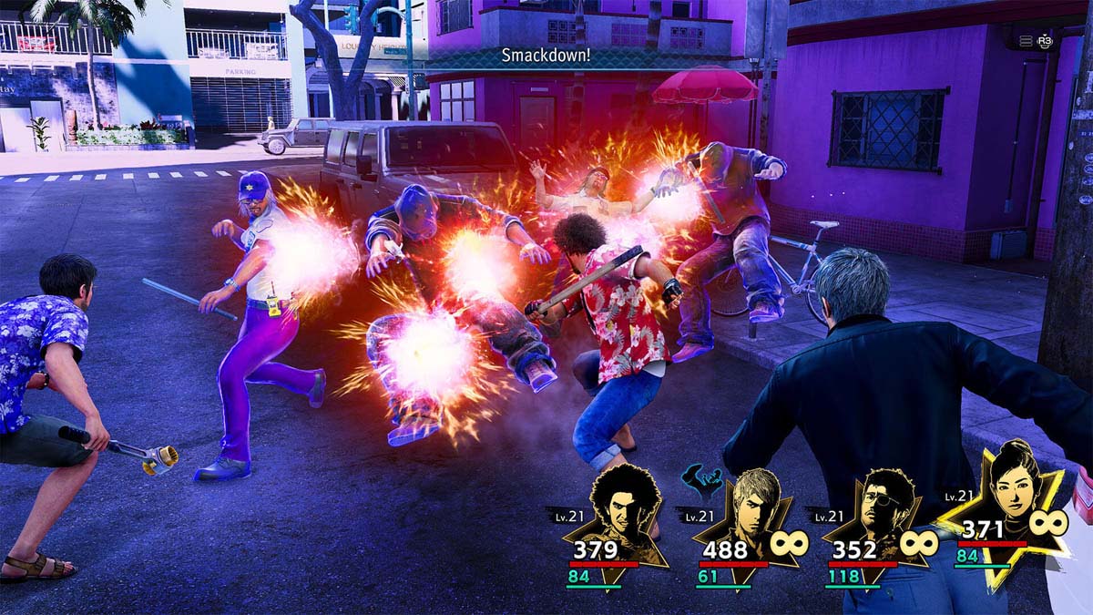 Ichiban using explosives on street enemies in Like a Dragon: Infinite Wealth
