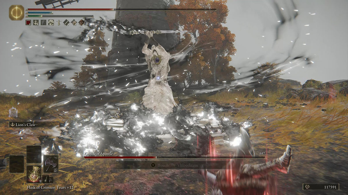 A Godskin Apostle second phase attack in Elden Ring