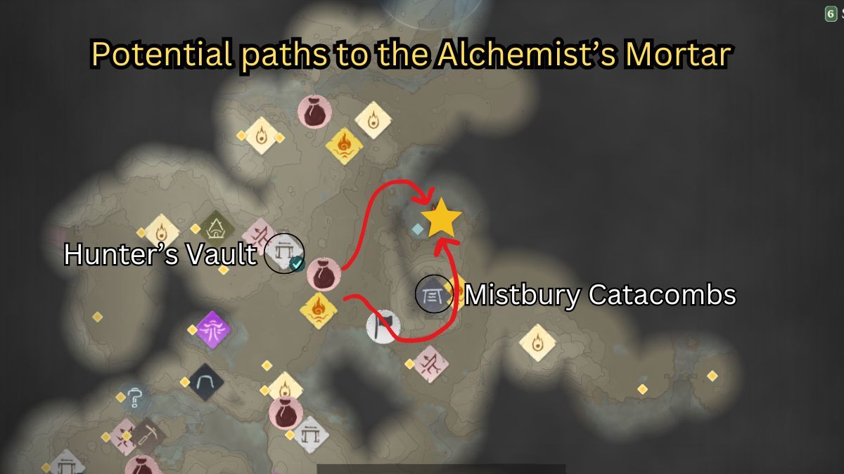 Mappa della ricerca del mortaio di Enshrouded Alchemist.
