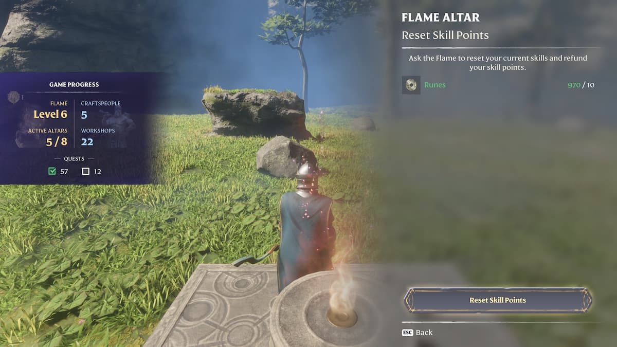 Reset Skill Points prompt at the Flame Altar.