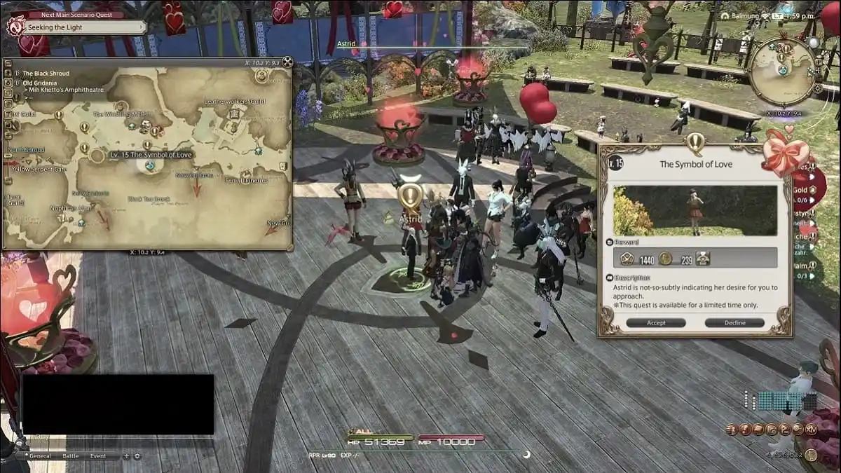 Astrid quest giver with a map of Gridania