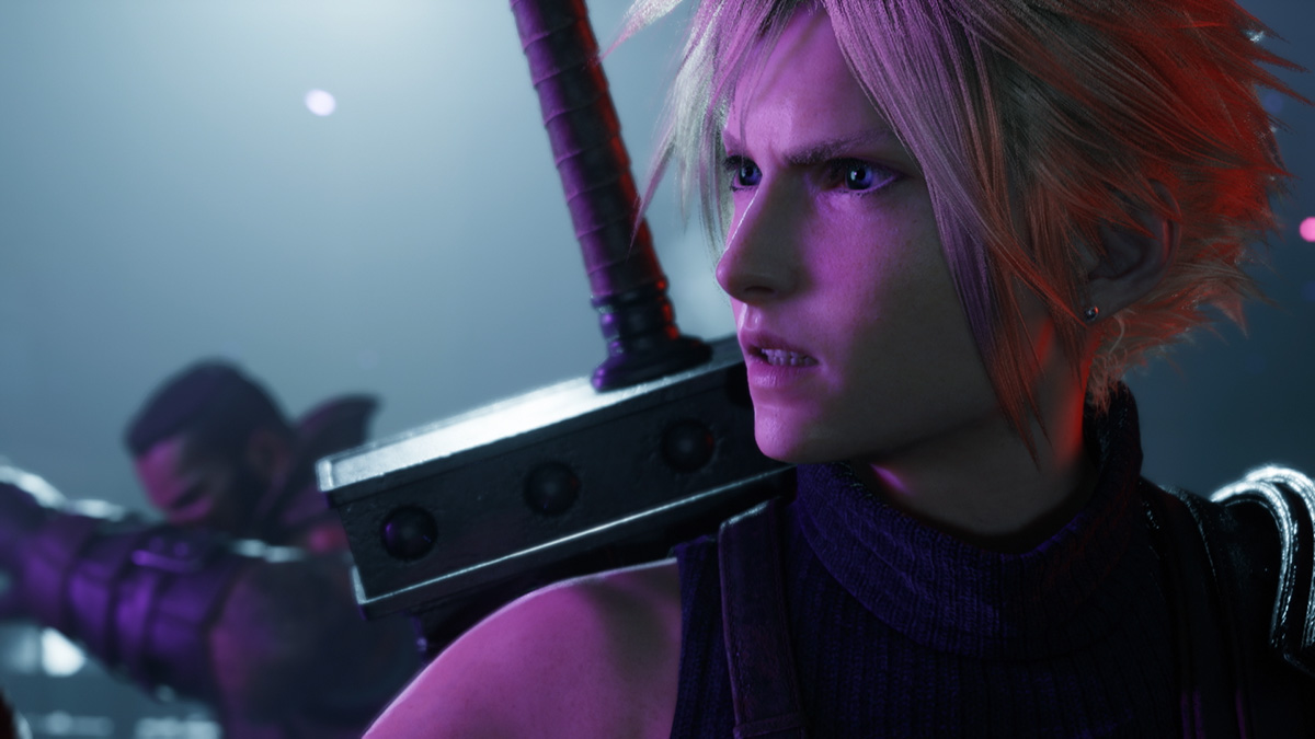 Cloud looking at something he doesn't like in Final Fantasy VII: Rebirth