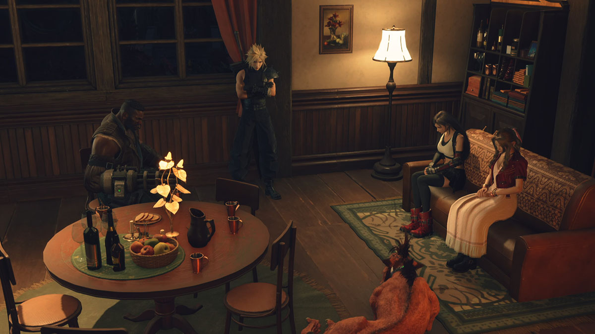 The Final Fantasy 7 Rebirth crew in the Kalm Inn