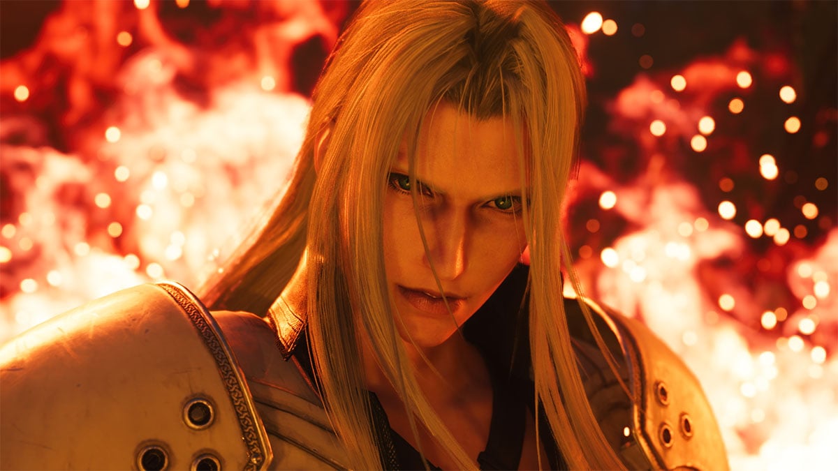 Sephiroth standing in fire in Final Fantasy VII Rebirth
