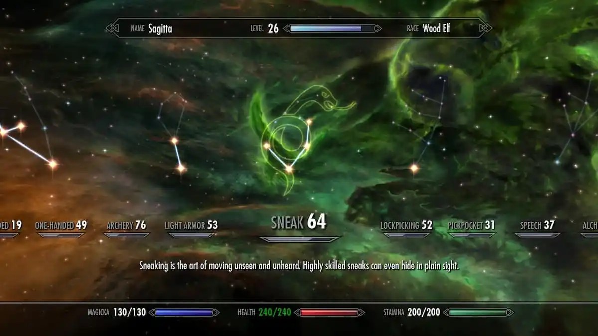 the skyrim skill tree focused on Sneak