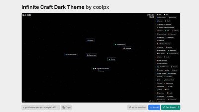 Infinite Craft Dark Theme enabled in the Stylus browser extension