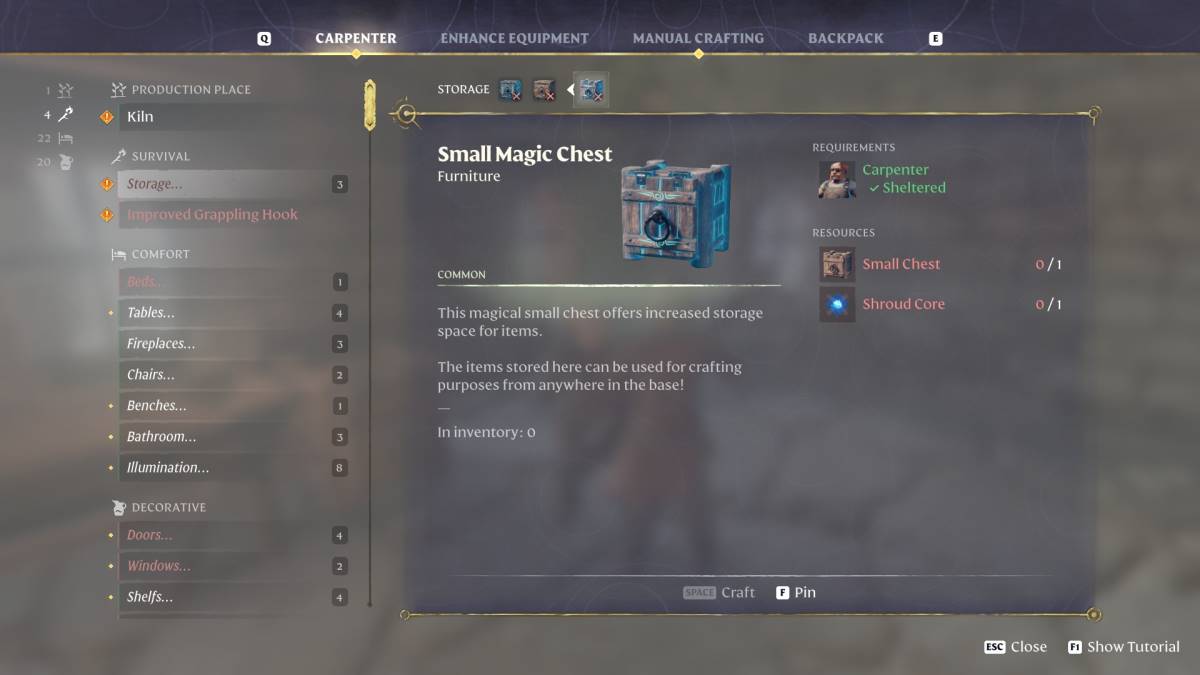 The Small Magic Chest crafting recipe in Enshrouded