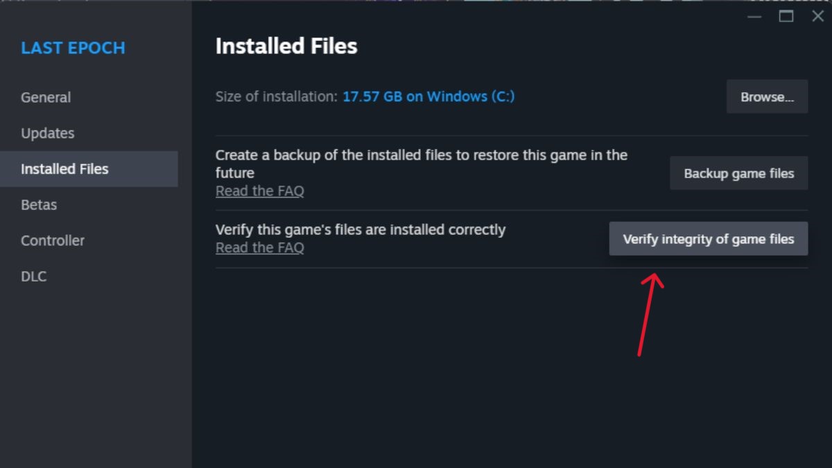 Verify game files in steam for Last Epoch.