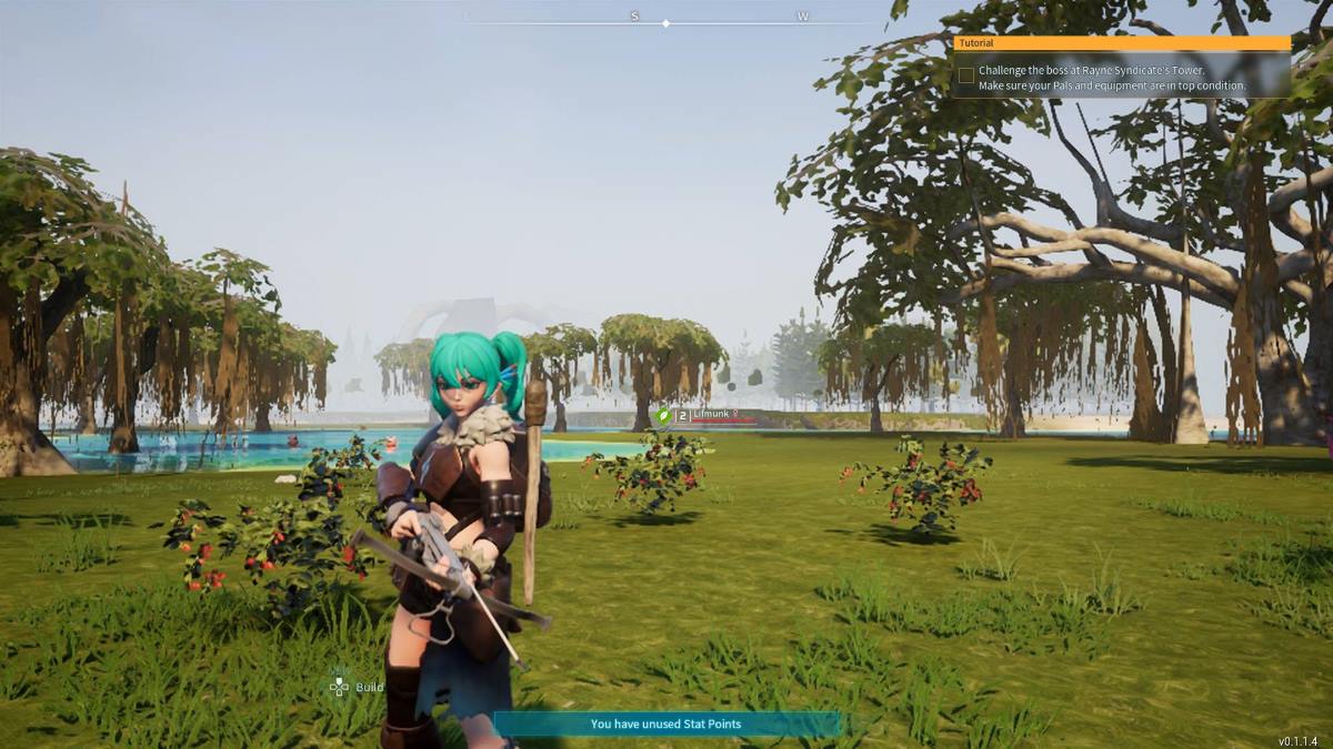 Player finds red berries in a banyan tree grove in Palworld