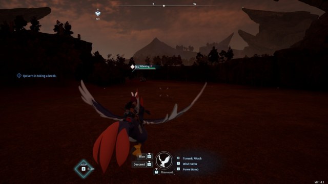 Player riding Nitewing in an open area