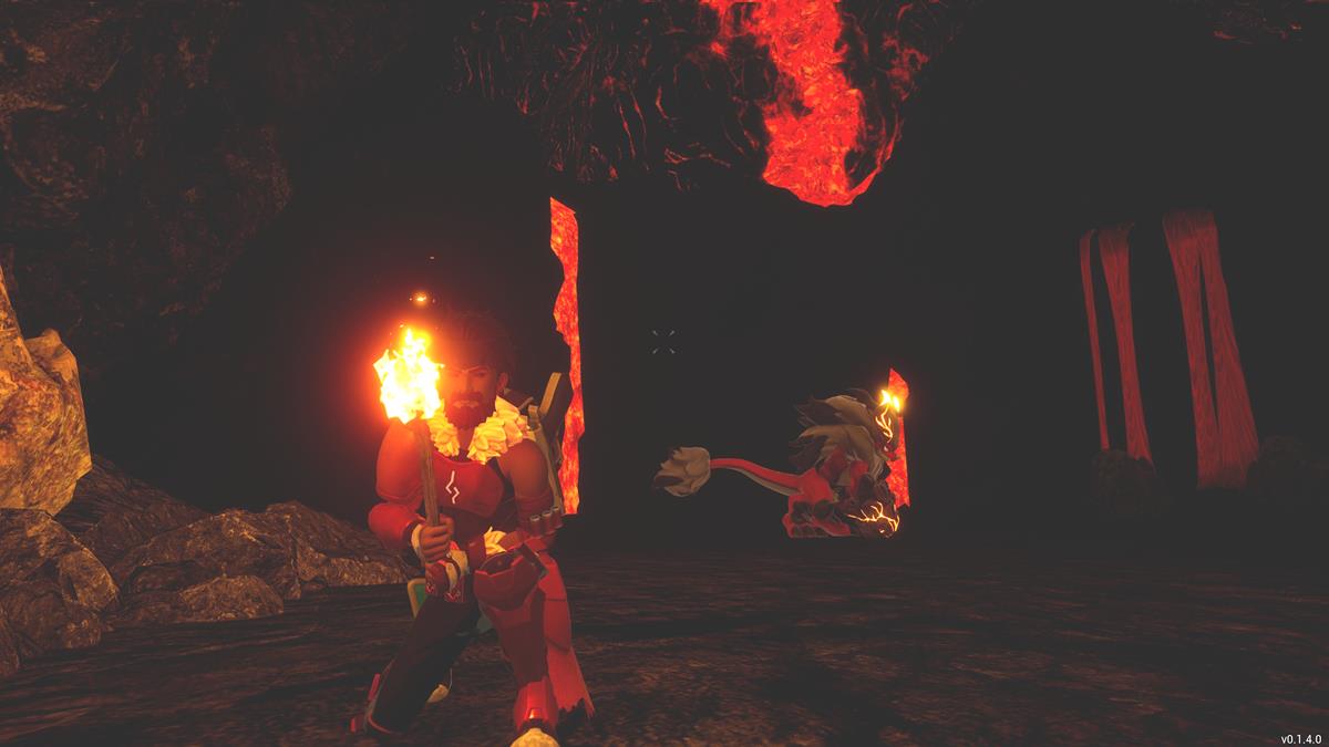 Player holding a torch inside Blazamut's mineshaft