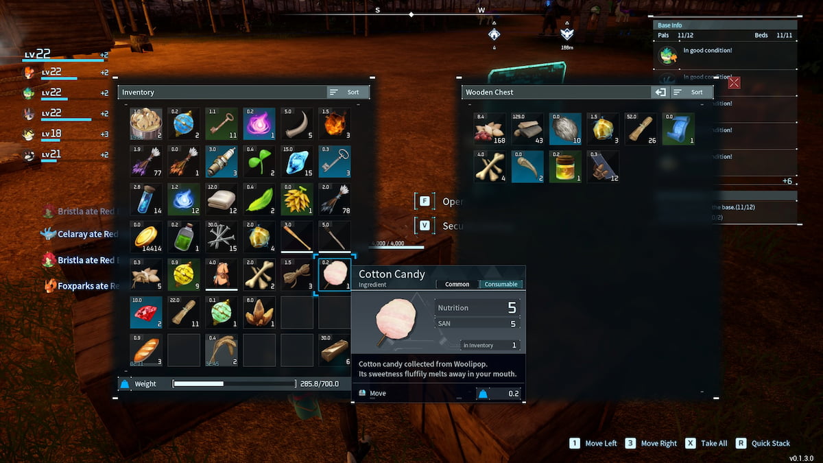 Inventory UI highlighting cotton candy tooltip