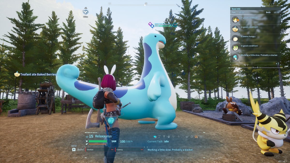 Player standing in front of a Relaxaurus