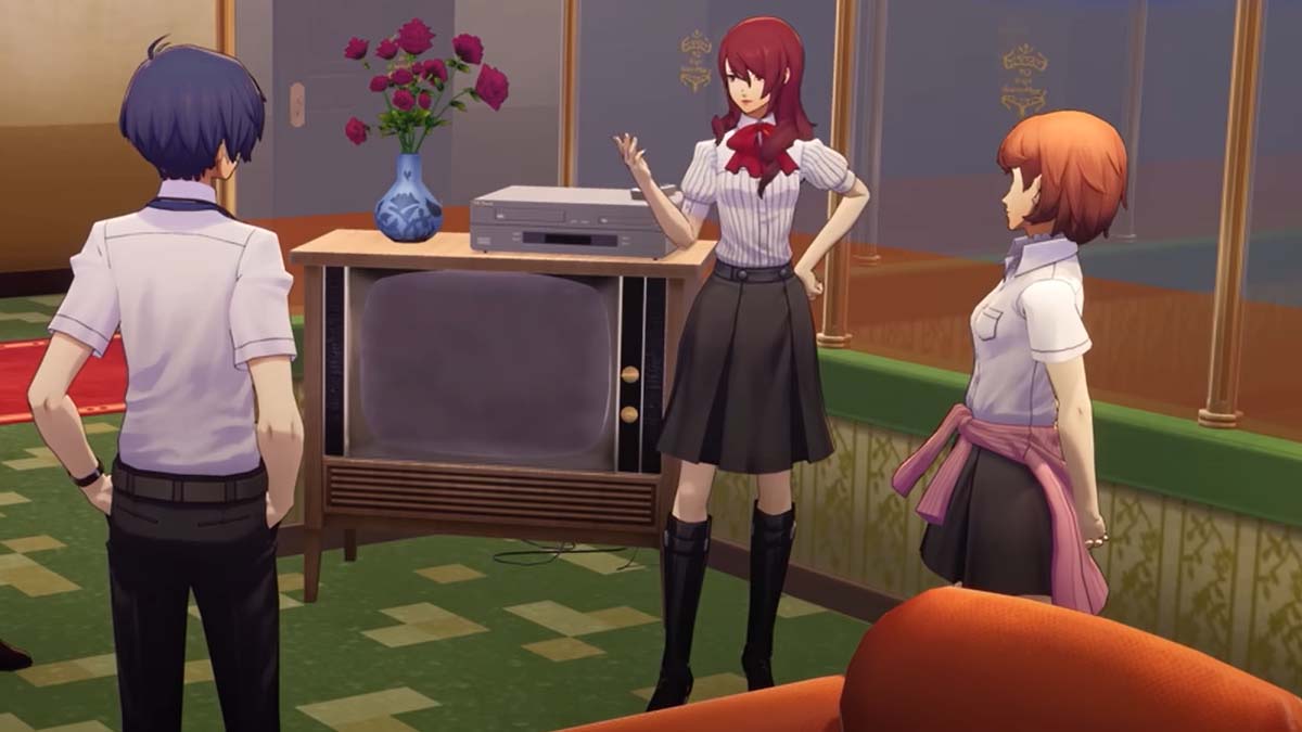 Persona 3 reload characters conversing in the dorm room