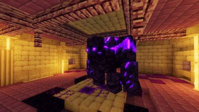 A large purple Elder Golem from the L_Ender's Cataclysm Minecraft mod.