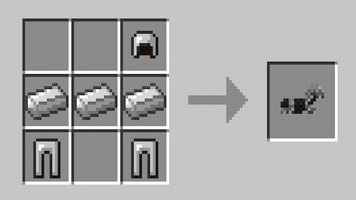 A crafting grid recipe to make Iron Horse Armor in Minecraft.