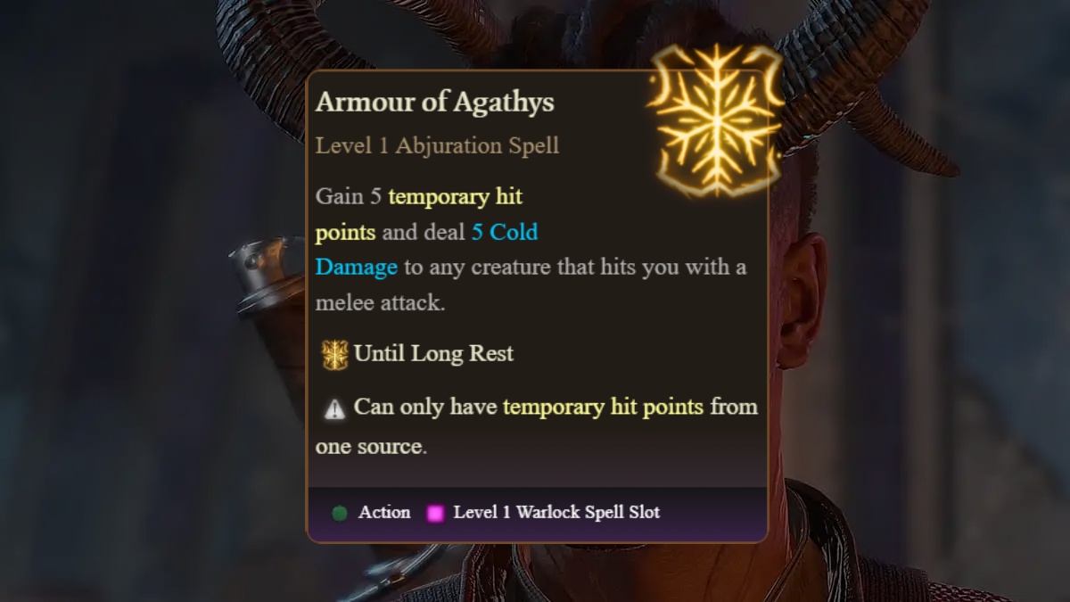 armor of agathys spell description in baldur's gate 3