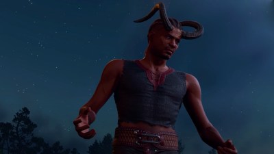 angered dark skinned man with demon horns