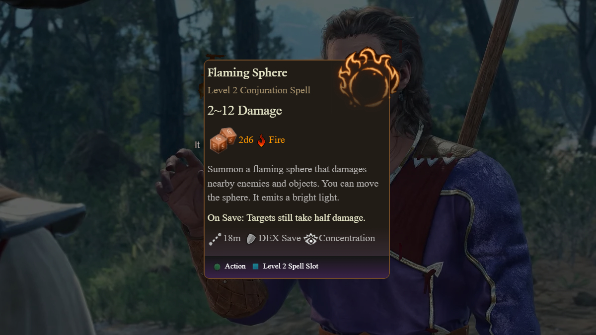 flaming sphere spell description in baldur's gate 3