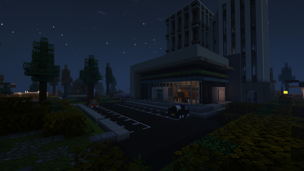 A building and some vehicles from the DeceasedCraft mod.