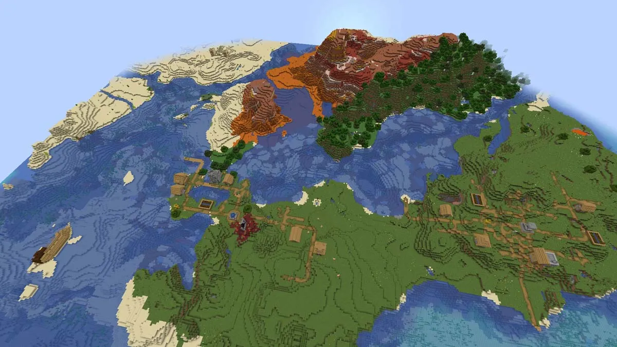 Structures and village at spawn in Minecraft