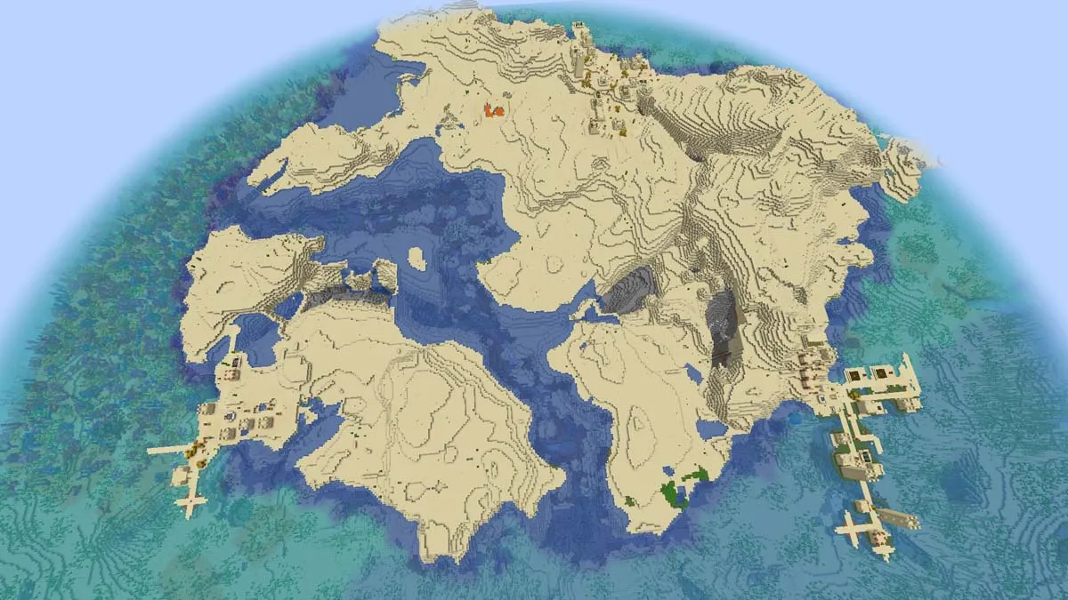Triple island village at spawn in Minecraft