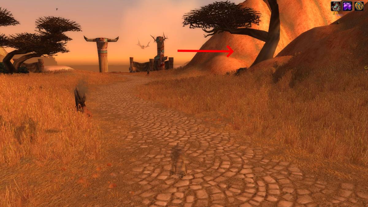 A picture of the entrance to RFK with an arrow pointed at it in WoW Classic