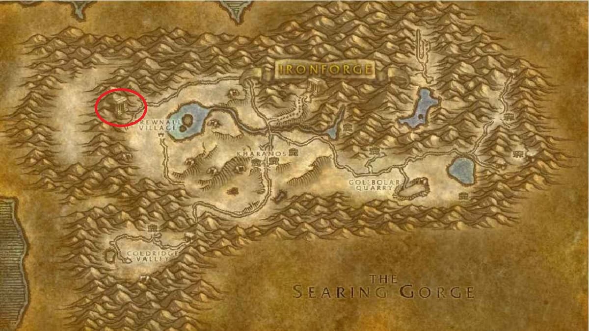Gnomeregan location circled on the Dun Morogh map