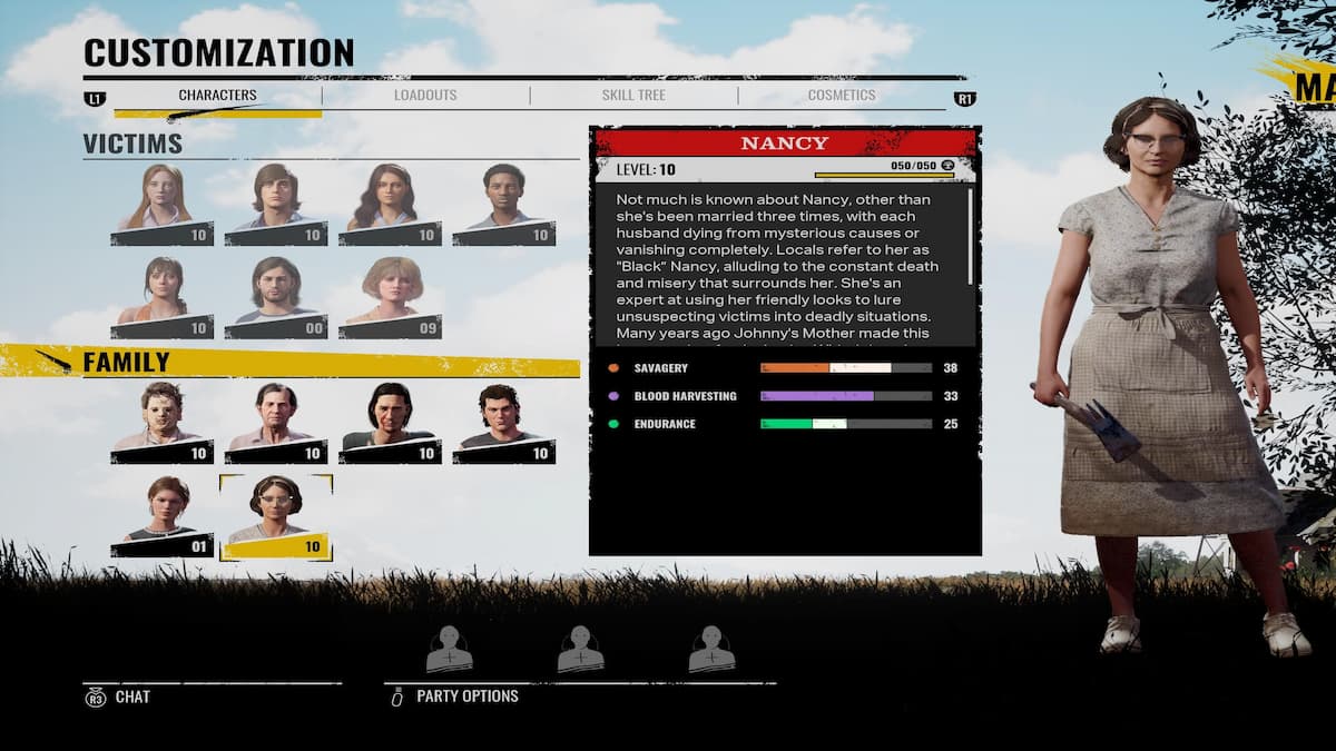 Nancy in The Texas Chain Saw Massacre Customization screen