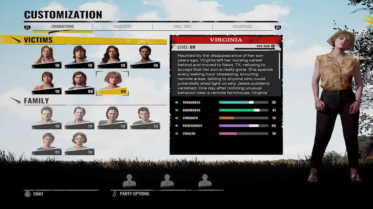 Virginia in The Texas Chain Saw Massacre Customization screen