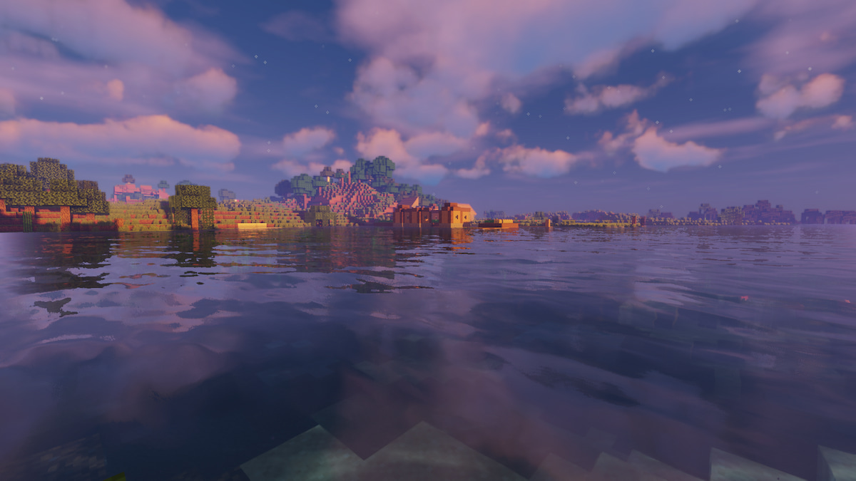 realistic graphics shader sunset in minecraft