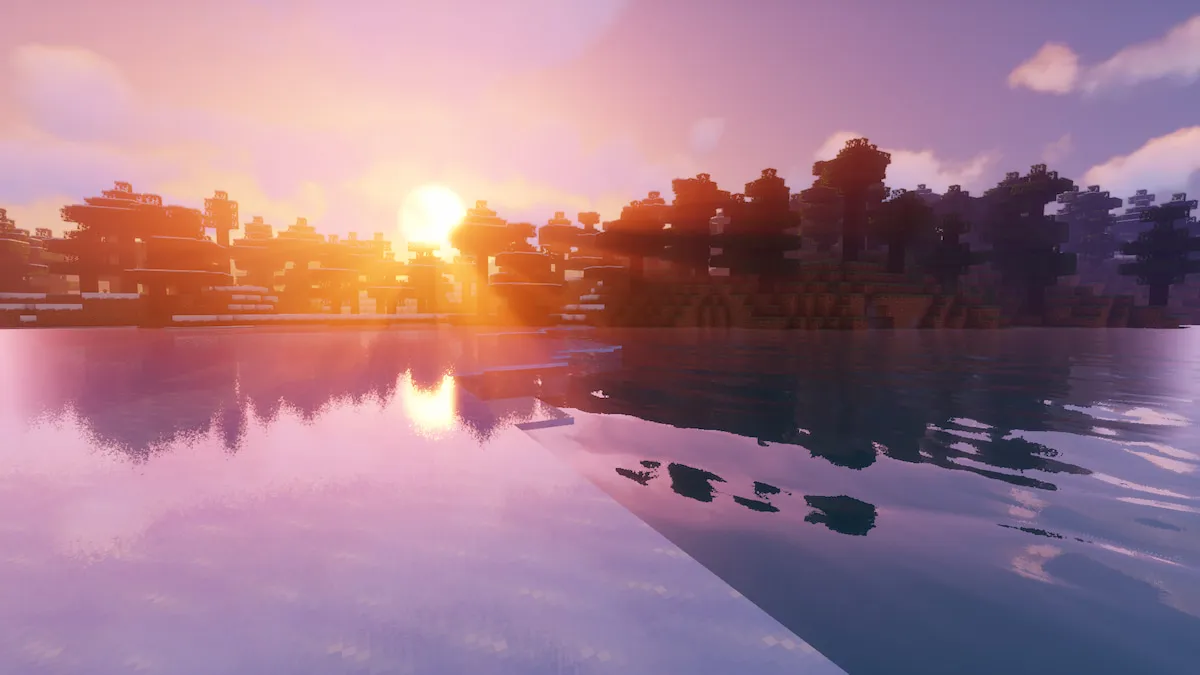 realistic graphics shader sunset in minecraft