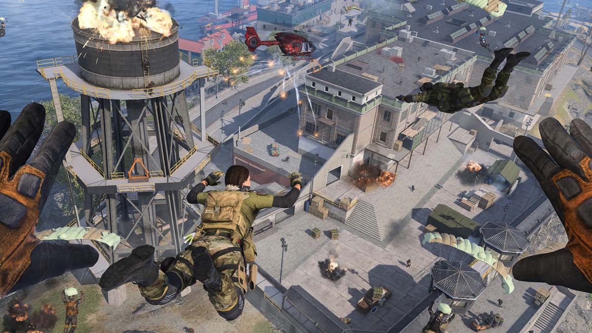 CoD Warzone Mobile players landing with parachutes on