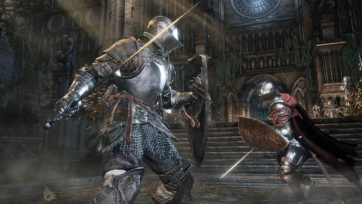A Champion of Ash fighting a knight in Dark Souls 3