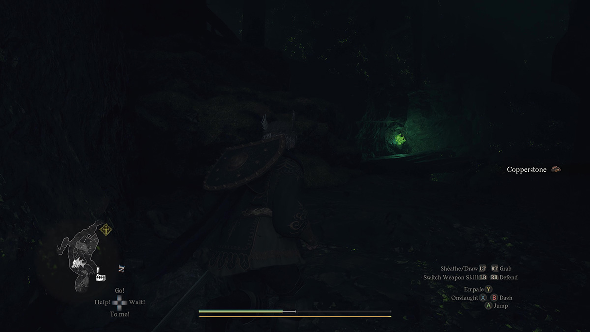 Glowing glimmercoal in the Digger's Ruins mine in Dragon's Dogma 2