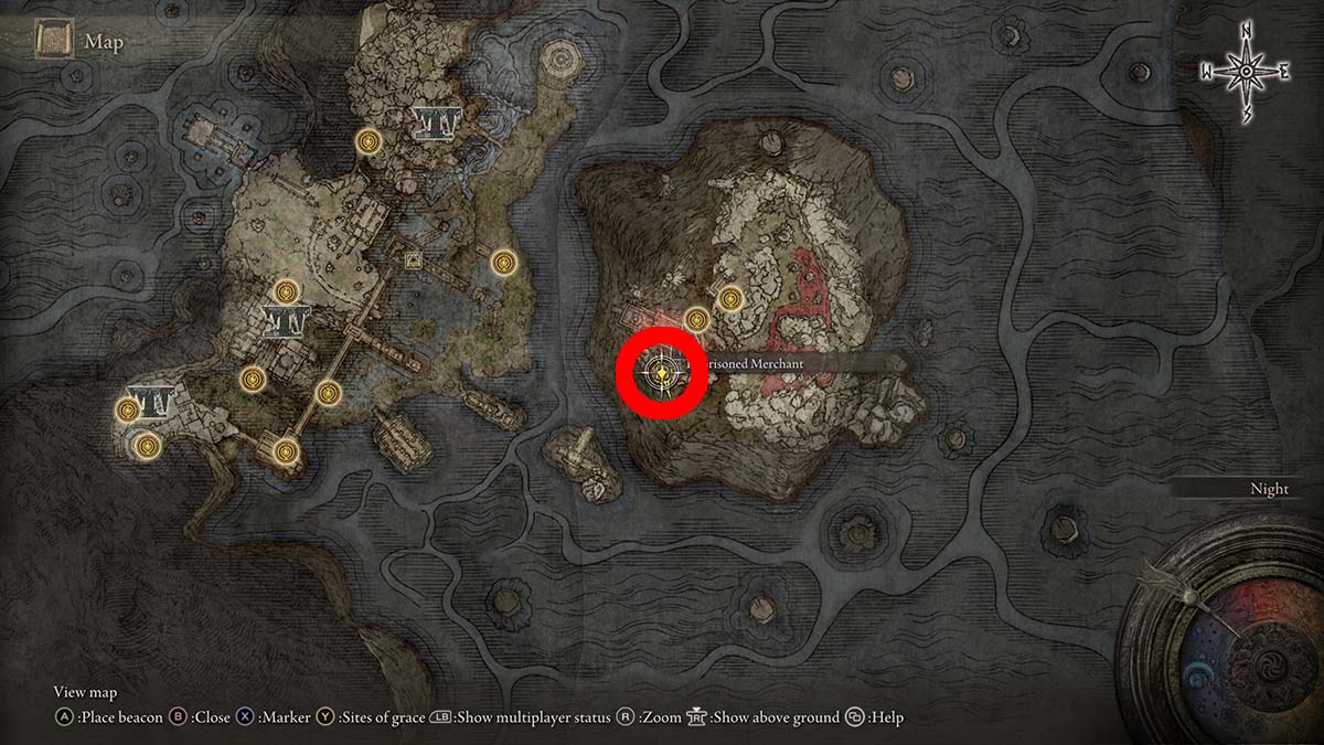 The location of the merchant in the Mohgwyn Dynasty in Elden Ring