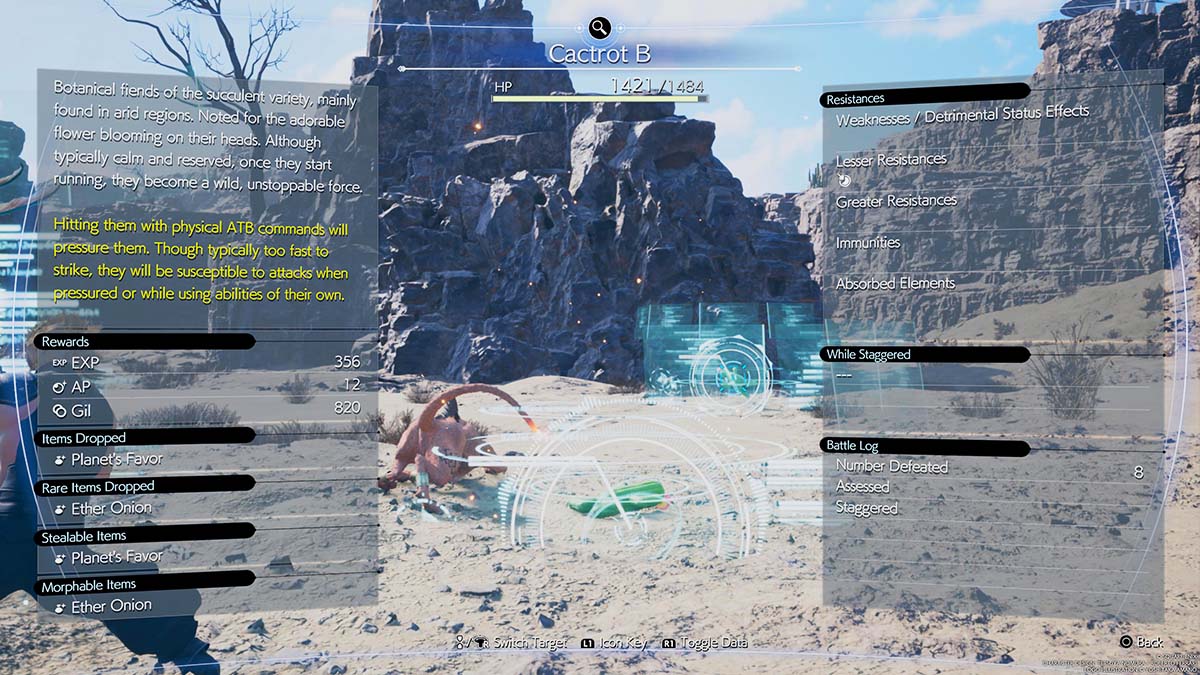 The Assess screen for a Cactuar in Final Fantasy 7 Rebirth
