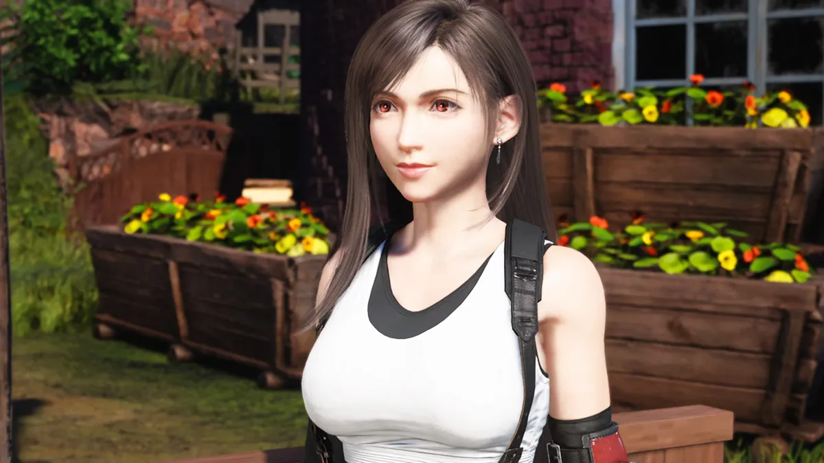Tifa in a village in Final Fantasy 7 Rebirth